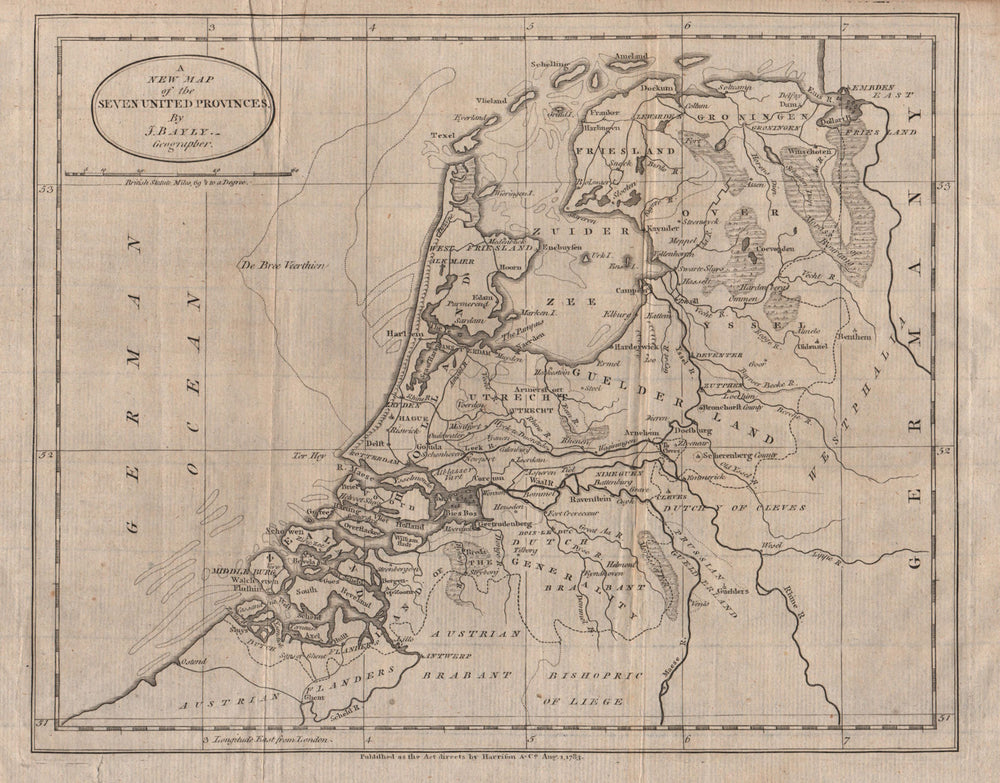 A New Map of the Seven United Provinces. BAYLY 1783 old antique plan chart