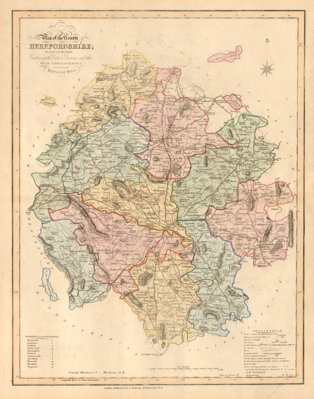 New Map of the County of Herefordshire. DUNCAN 1833 old antique plan chart