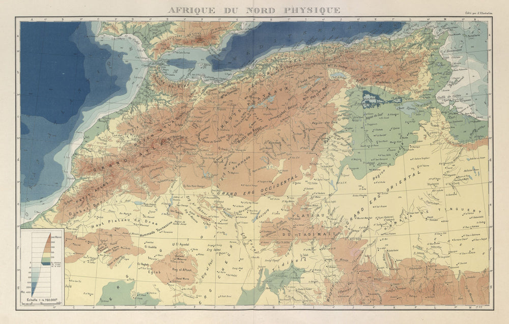 COLONIAL FRENCH NORTH AFRICA. Afrique du Nord. Physique. Physical 1931 old map