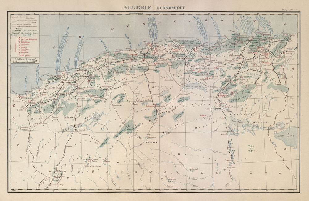 FRENCH ALGERIA ECONOMIC & RESOURCES. Algerie - Economique. Minerals 1931 map