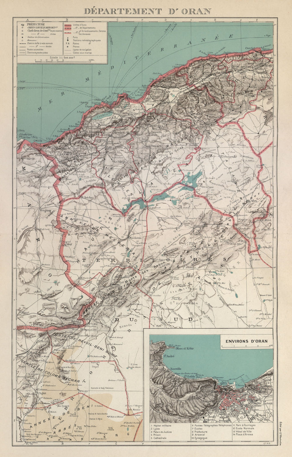 FRENCH ALGERIA. Departement d'Oran. Oran environs & city plan 1931 old map