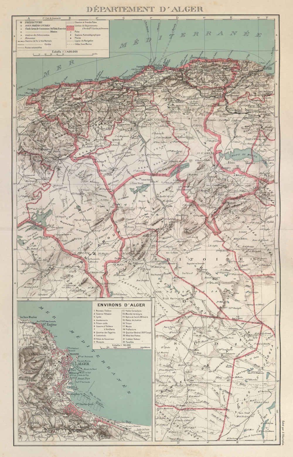 FRENCH ALGERIA. Departement d'Alger. Algiers environs & city plan 1931 old map