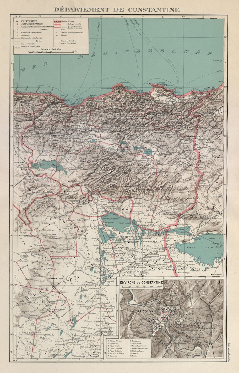 FRENCH ALGERIA. Departement de Constantine. Inset environs & city plan 1931 map