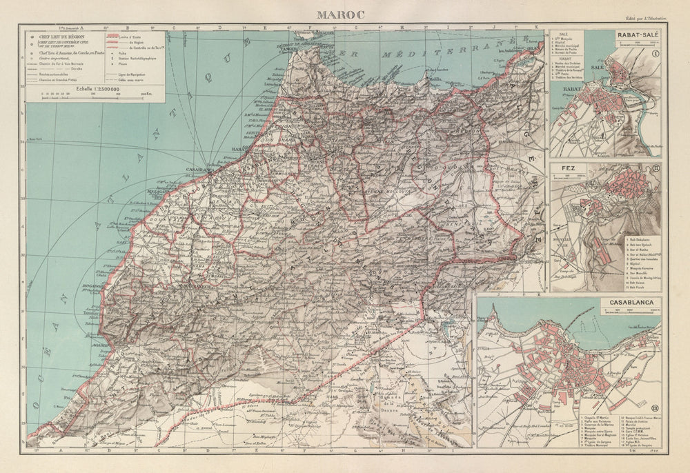FRENCH MOROCCO. Maroc Protectorat français. Rabat Fez Casablanca plans 1931 map