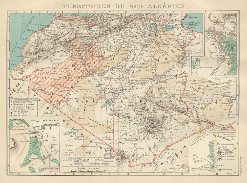 FRENCH ALGERIA. Territoires sud Algerien. Béni-Abbès Touggourt In Salah 1931 map