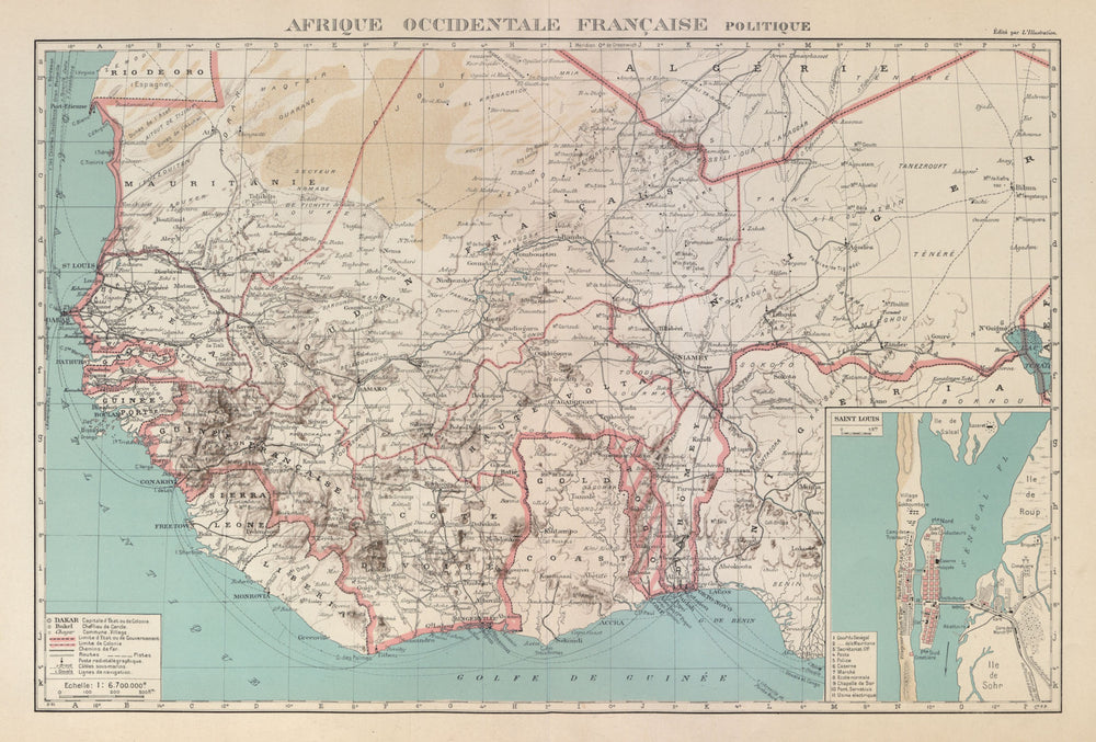 FRENCH WEST AFRICA. Afrique Occidentale Française. Saint-Louis, Senegal 1931 map