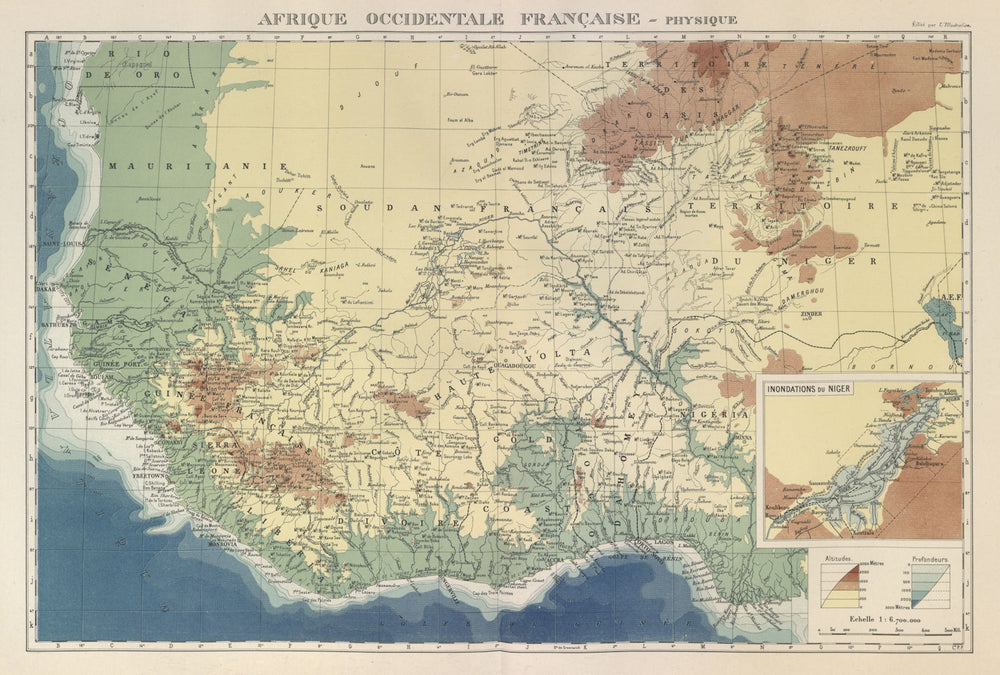 FRENCH WEST AFRICA. Afrique Occidentale Française. Plan of Niger floods 1931 map