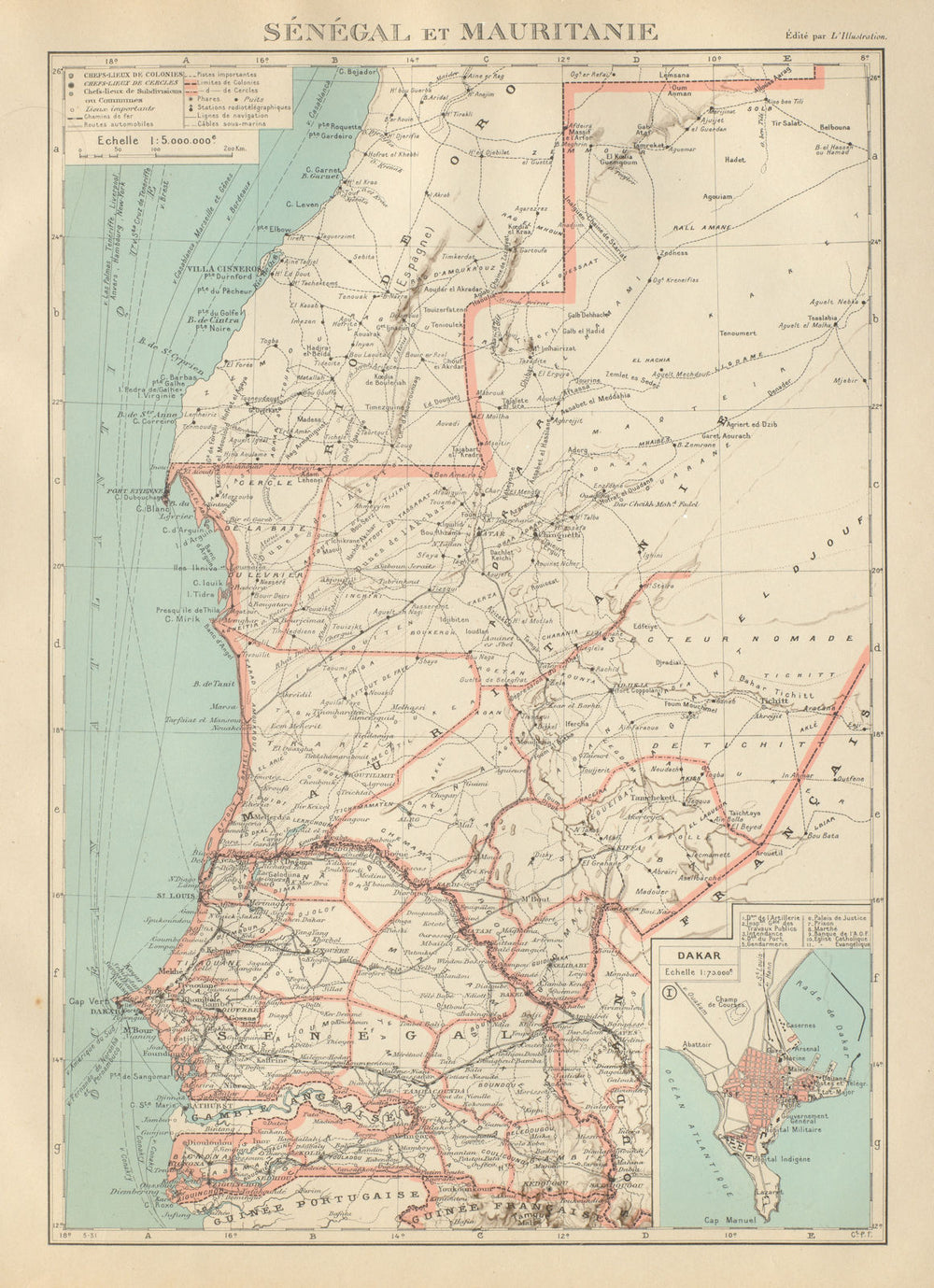 FRENCH WEST AFRICA. Senegal & Mauritanie/Mauritania. Dakar plan 1931 old map