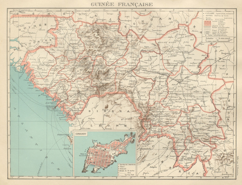 FRENCH COLONIAL GUINEA. Guinee Française. Conakry city town ville plan 1931 map