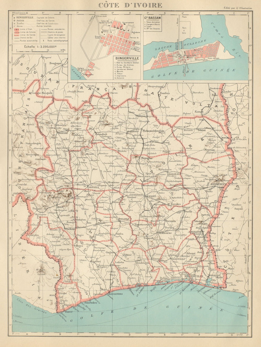 IVORY COAST Côte d'Ivoire. Bingerville (Abidjan) Grand Bassam city plan 1931 map