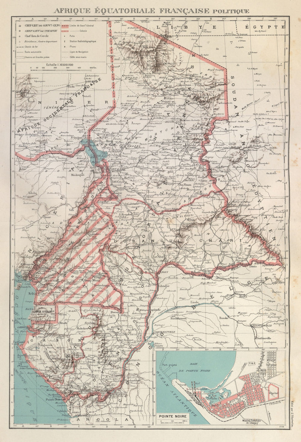 FRENCH EQUATORIAL AFRICA. Afrique équatoriale française.  Pointe Noire 1931 map