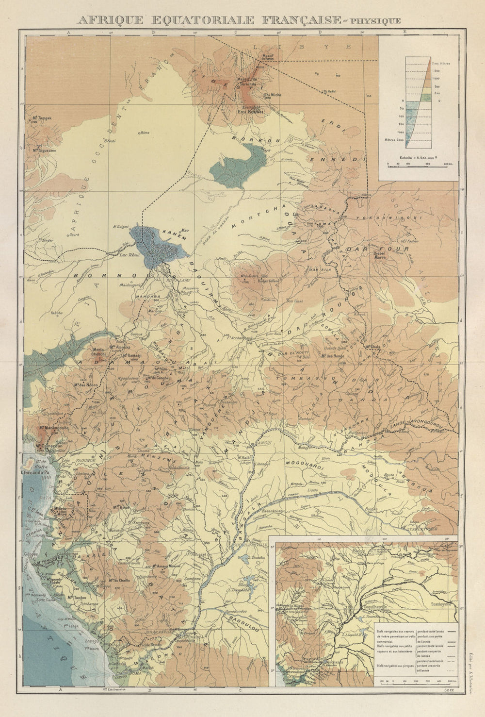 FRENCH EQUATORIAL AFRICA Afrique équatoriale française.Navigable rivers 1931 map