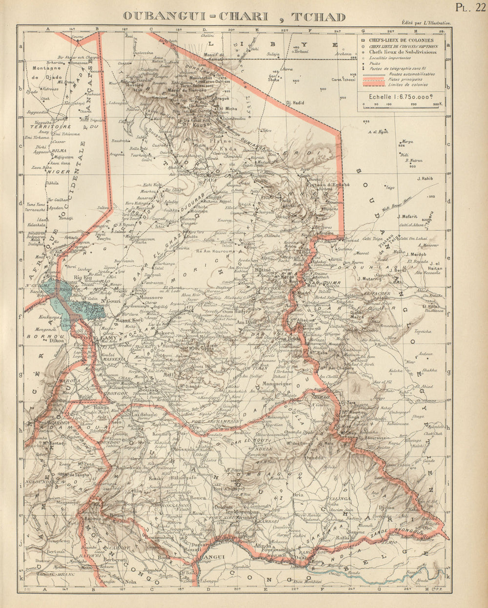 FRENCH COLONIAL CHAD & UBANGI-SHARI (C.A.R.). Oubangui-Chari Tchad 1931 map