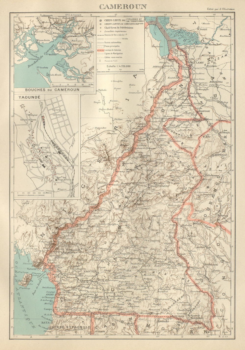 COLONIAL CAMEROON/Cameroun. Yaoundé plan. Afrique équatoriale française 1931 map