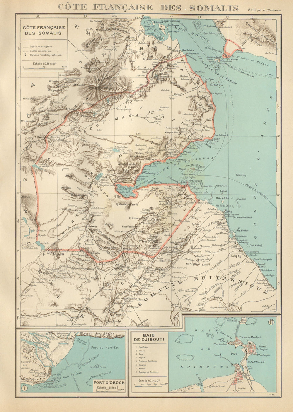 FRENCH SOMALILAND. Cote Française des Somalis. Obok & DJIBOUTI plans 1931 map