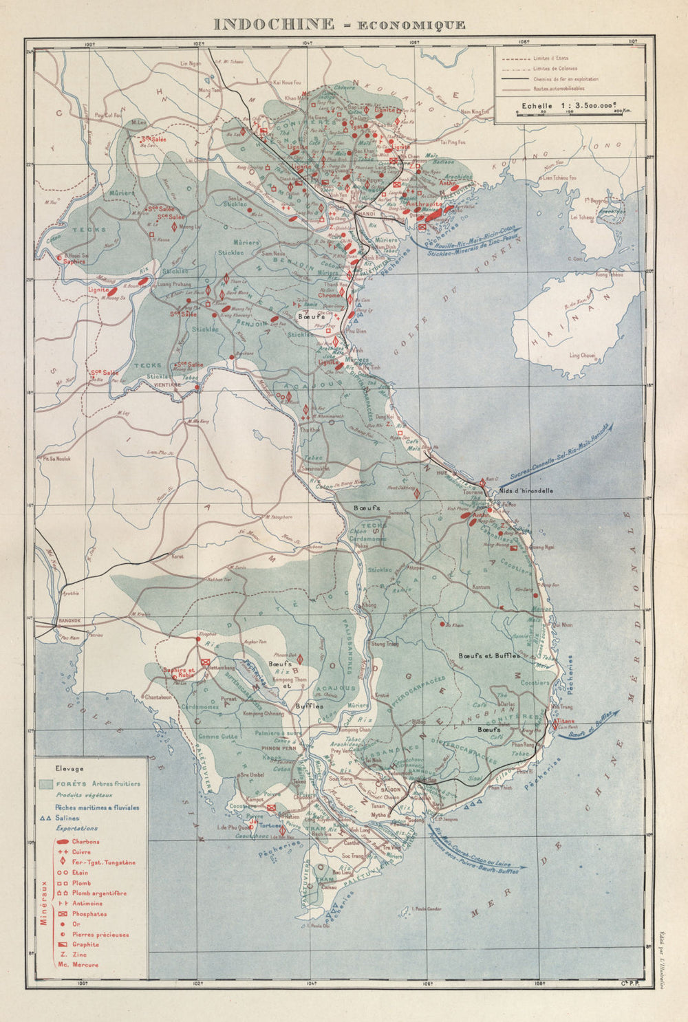 COLONIAL FRENCH INDOCHINA. Indochine française. Economique. Economic 1931 map