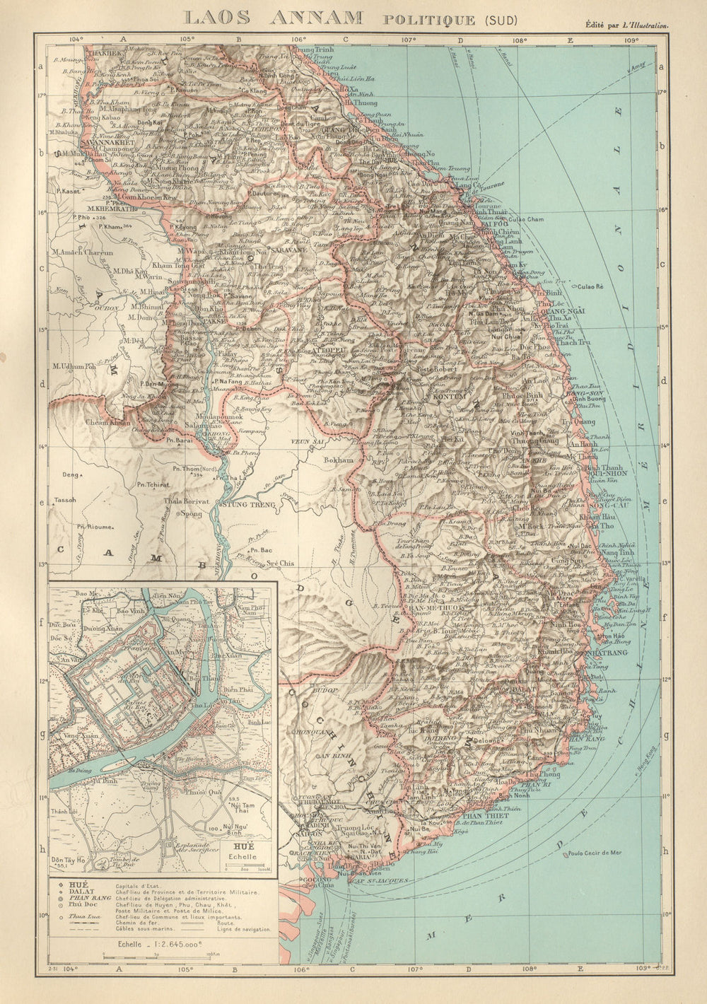 FRENCH INDOCHINA Indochine. South Laos & Annam. Vietnam. Hue city plan 1931 map