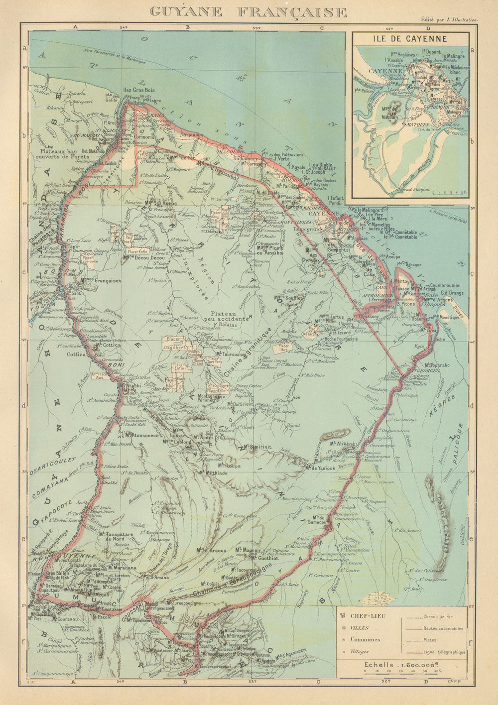 FRENCH GUIANA. Guyane Française. Île de Cayenne plan 1931 old vintage map
