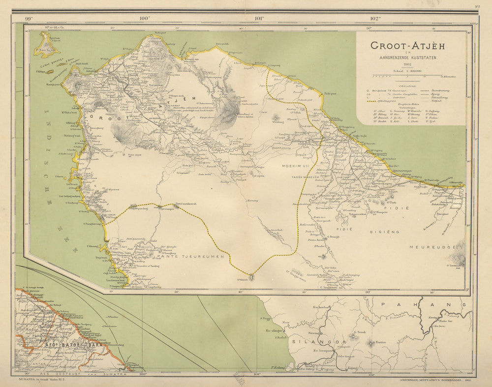 DUTCH EAST INDIES Indonesia North Sumatra Groot Atjeh Aceh DORNSEIFFEN 1902 map