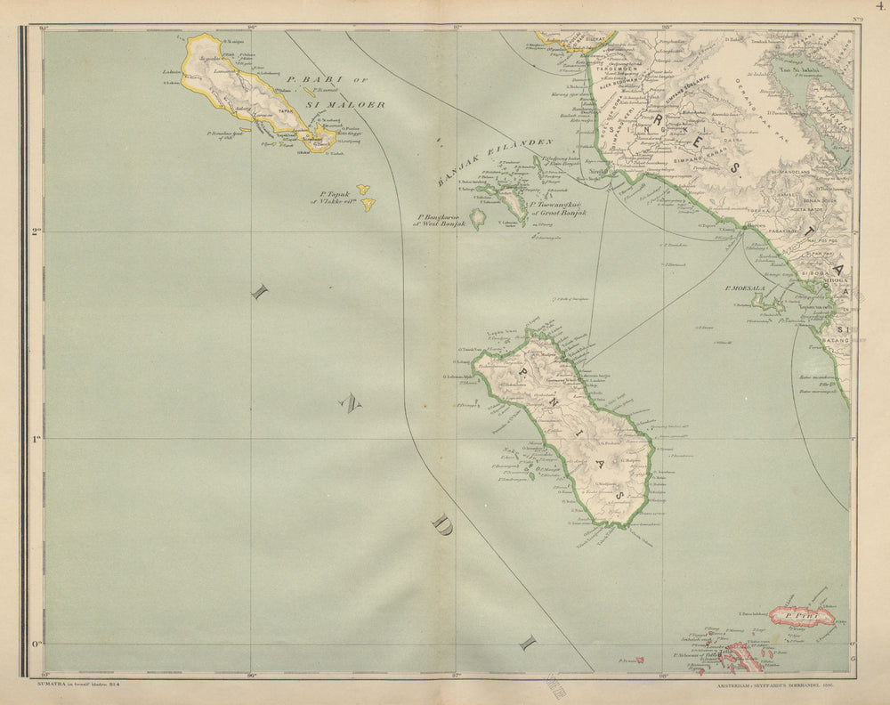 DUTCH EAST INDIES. Indonesia. North SUMATRA. Nias Simeulue. DORNSEIFFEN 1902 map