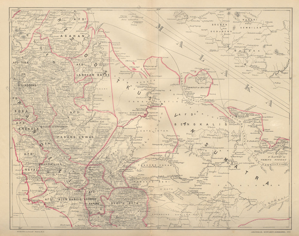 DUTCH EAST INDIES Indonesia SUMATRA Malacca Strait Riau DORNSEIFFEN 1902 map