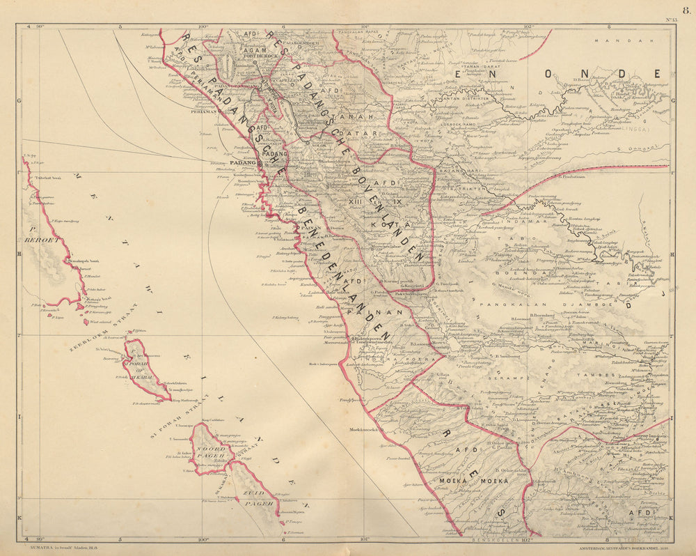 DUTCH EAST INDIES Indonesia SUMATRA Bengkulu Jambi Padang DORNSEIFFEN 1902 map
