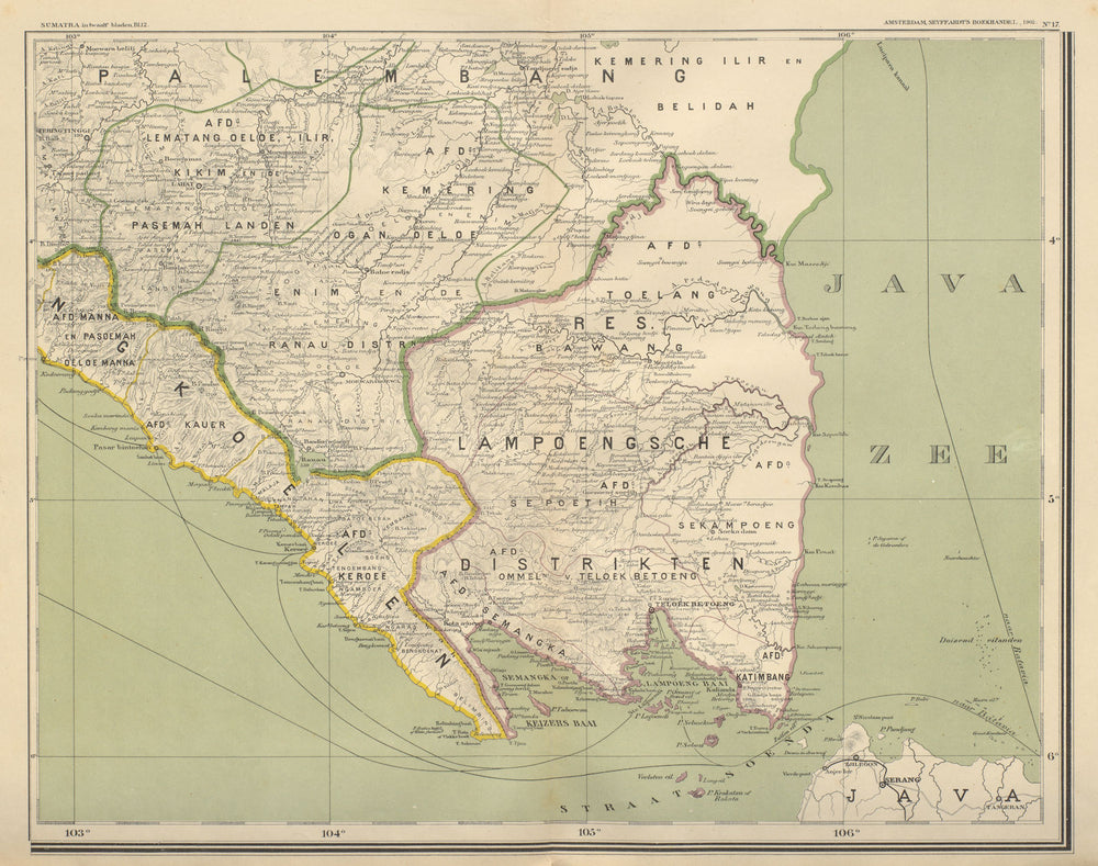 DUTCH EAST INDIES Indonesia SUMATRA Lampung Bengkulu DORNSEIFFEN 1902 old map