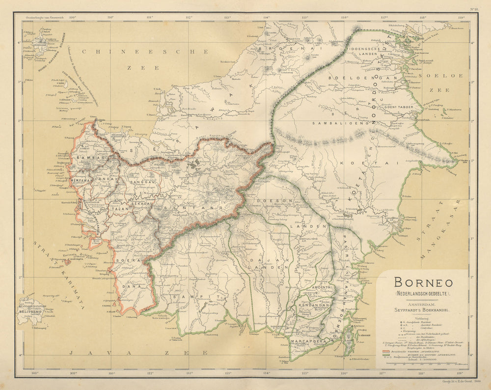 DUTCH EAST INDIES Indonesia BORNEO Kalimantan Sarawak DORNSEIFFEN 1902 old map