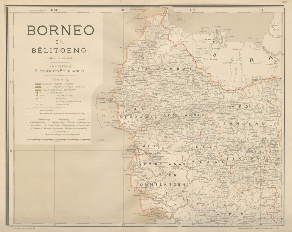 DUTCH EAST INDIES Borneo West Kalimantan Indonesia DORNSEIFFEN 1902 old map