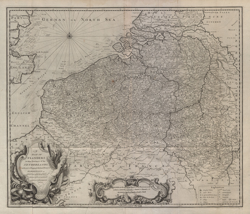 A map of Flanders & other provinces of the Netherlands. Belgium DU BOSC 1736