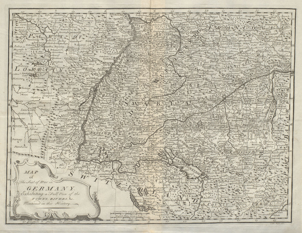 Map of the seat of war in Germany exhibiting a full view… DU BOSC 1736 old