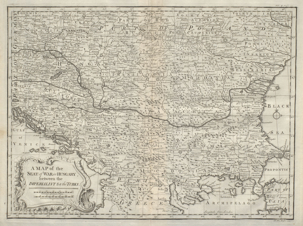 Map of the seat of war in Hungary between Imperialists & Turks. DU BOSC 1736