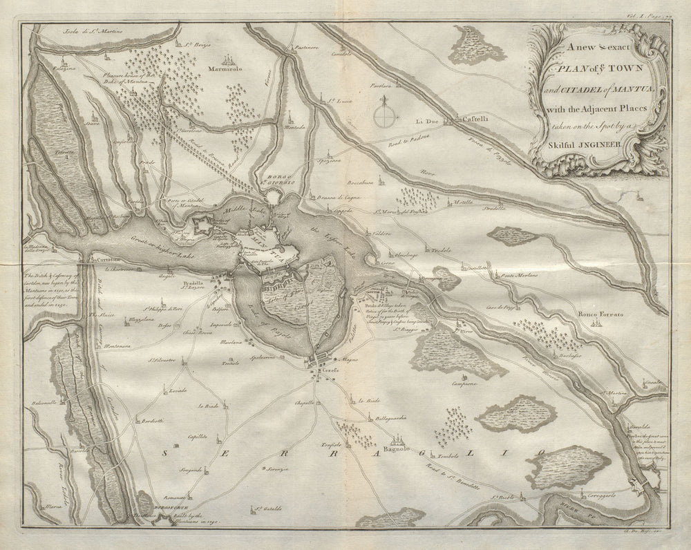 A new & exact Plan of ye Town and Citadel of Mantua. Italy. DU BOSC 1736 map