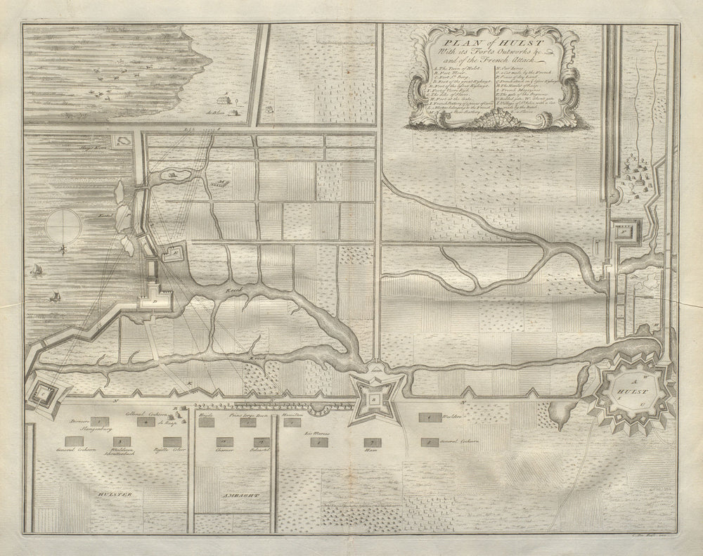 Plan of Hulst with its forts, outworks &c. in 1702 Netherlands. DU BOSC 1736 map
