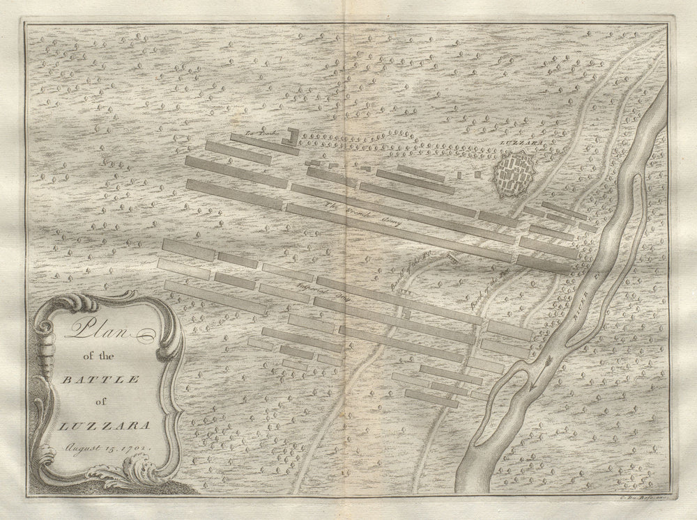 Plan of the Battle of Luzzara August 15, 1702. Reggio Emilia. DU BOSC 1736 map