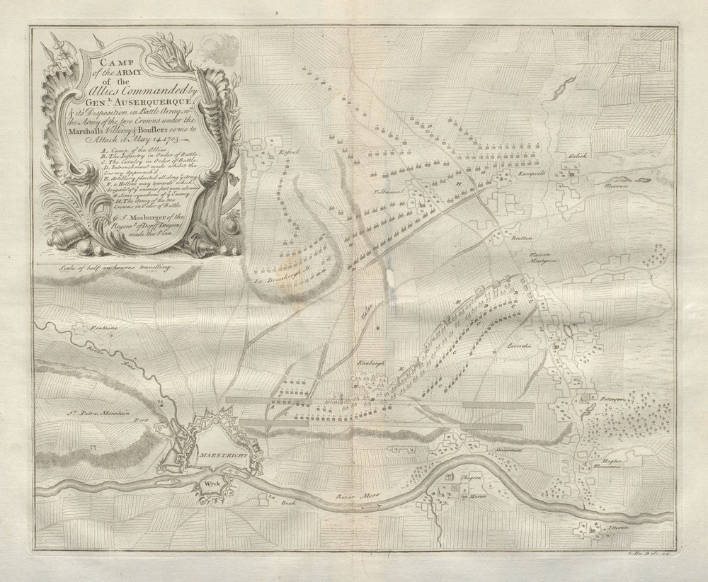 Allied camp May 14, 1703. Maastricht, Netherlands. DU BOSC 1736 old map