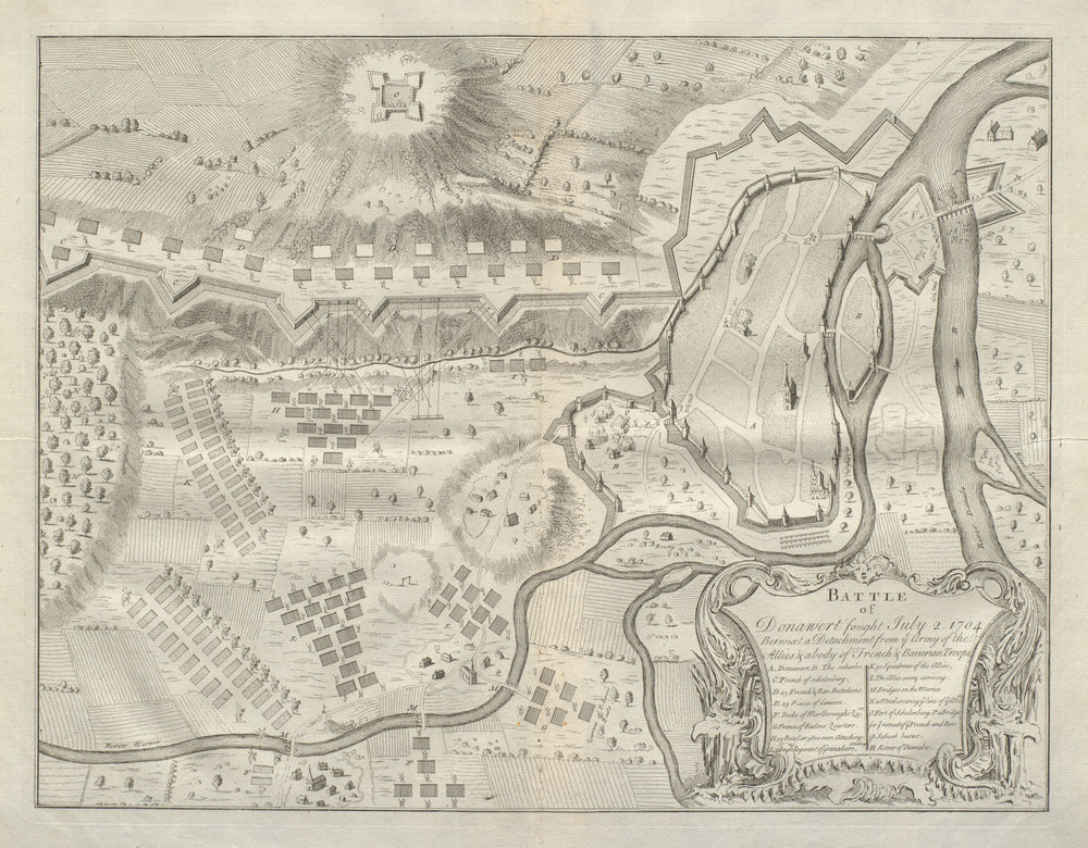 Battle of Donawert, July 2, 1704. Schellenberg/Donauwörth. DU BOSC 1736 map