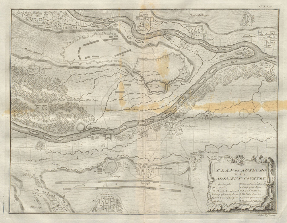 Plan of Ausburg & the adjacent country. Augsburg, Bavaria. DU BOSC 1736 map