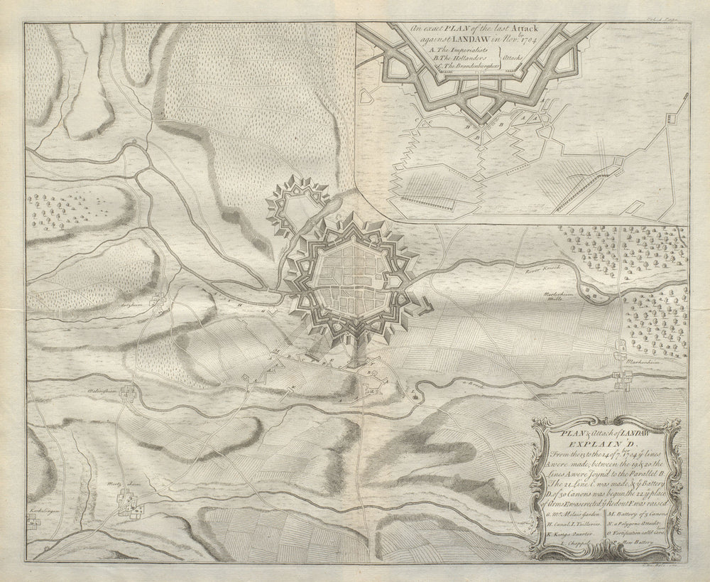 Plan of attack of Landaw. Landau, Rhineland-Palatinate, 1704. DU BOSC 1736 map
