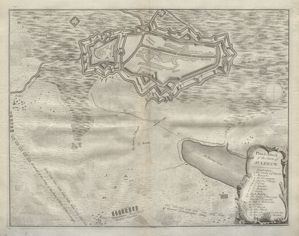 Plan of attack of the town of St. Leeuw. Zoutleeuw, Belgium. DU BOSC 1736 map
