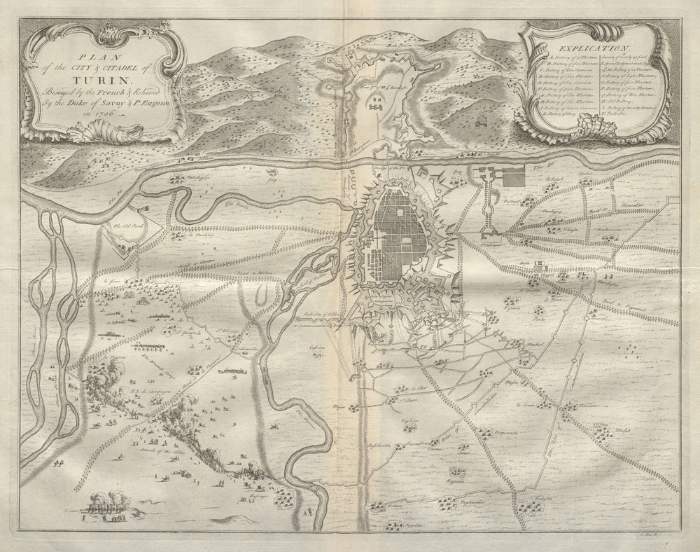 Plan of the city & citadel of Turin. 1706 Siege. Italy. DU BOSC 1736 old map