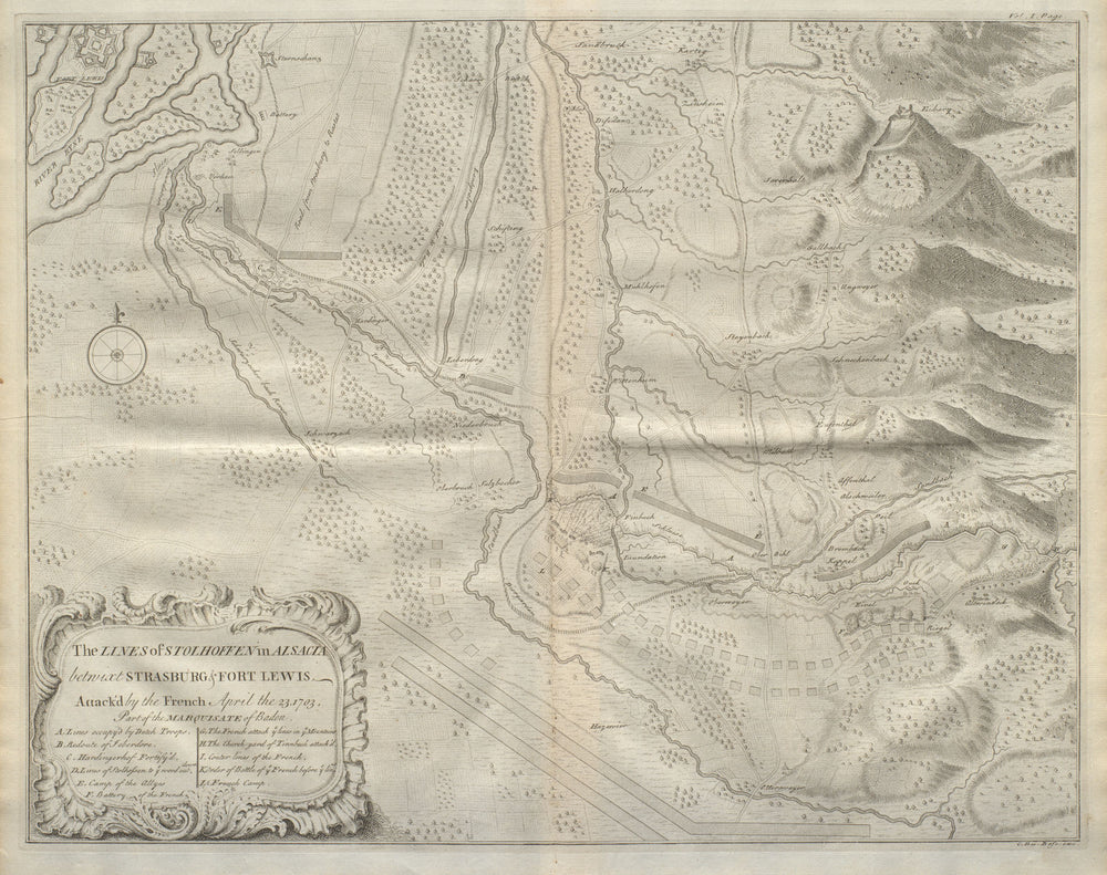 The Lines of Stolhoffen… 1703. Stollhofen, Baden-Württemberg. DU BOSC 1736 map