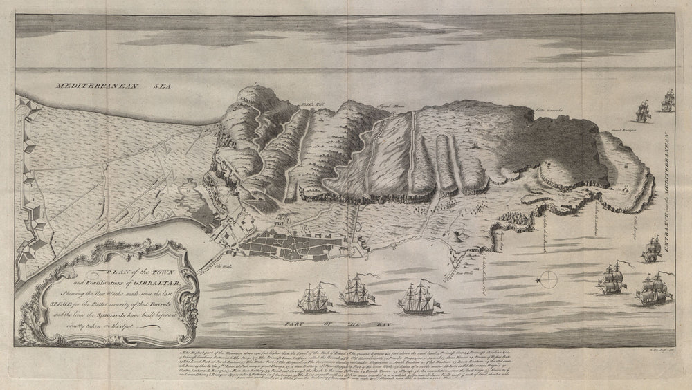Plan of the town and fortifications of Gibraltar. DU BOSC 1736 old antique map