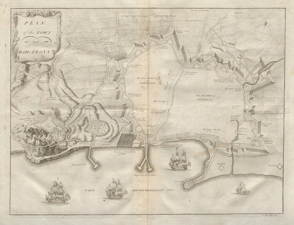 Plan of the Town of Barcelona. Spain. DU BOSC 1736 old antique map chart