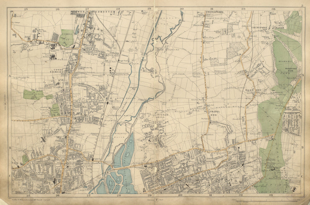 TOTTENHAM WALTHAMSTOW EDMONTON Chingford Epping Forest Hale End BACON 1900 map