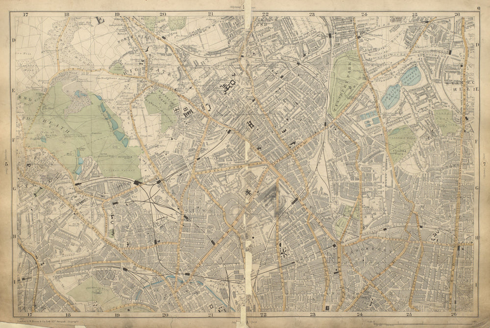 HAMPSTEAD ISLINGTON Highgate Camden Finsbury Park Primrose Hill BACON 1900 map