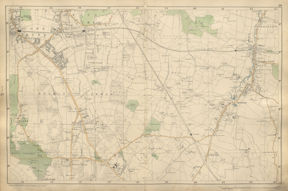 BROMLEY & ORPINGTON Petts Wood Hayes Keston St Paul's Mary Cray BACON 1900 map