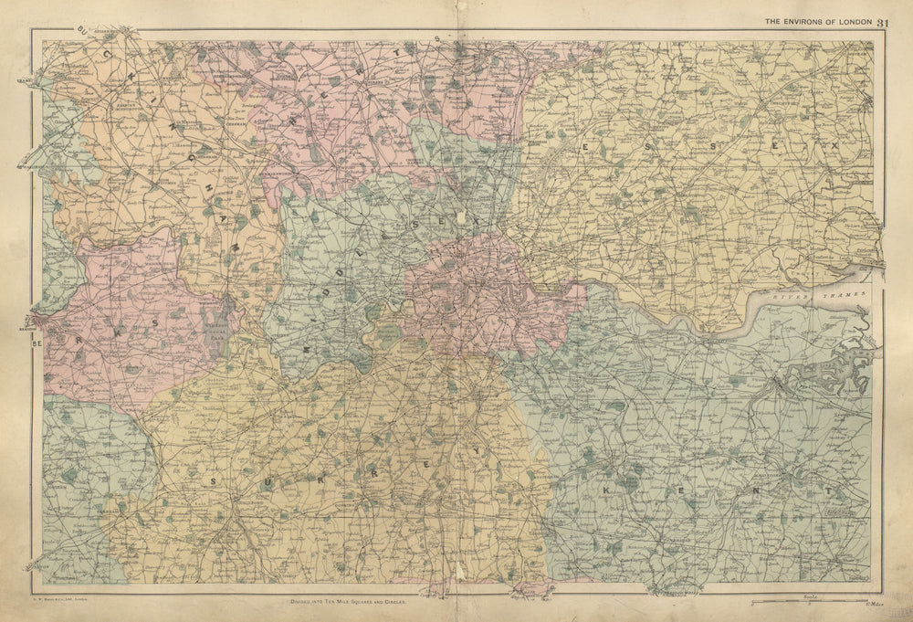LONDON & HOME COUNTIES Middx Kent Essex Surrey Berks Bucks Herts BACON 1900 map