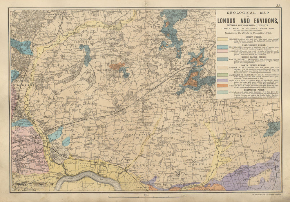NE LONDON GEOLOGICAL Essex Redbridge Newham Barking Dagenham BACON 1900 map