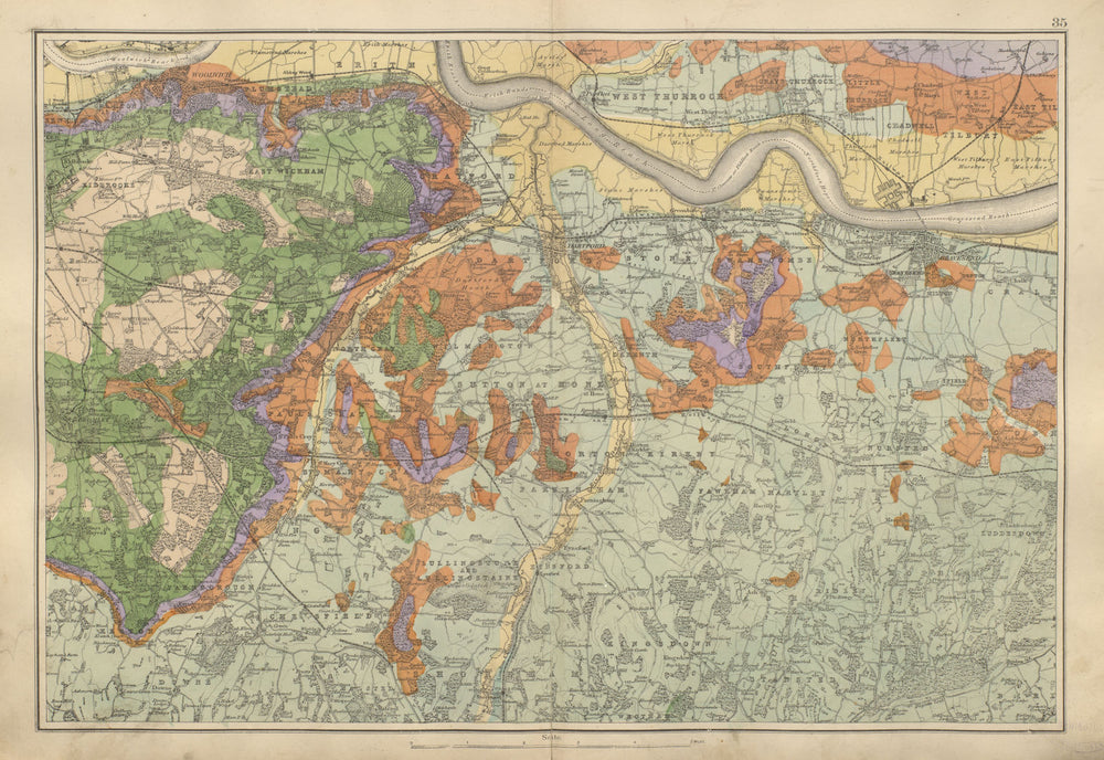 SOUTH EAST LONDON GEOLOGICAL Kent Greenwich Bexley Bromley BACON 1900 old map